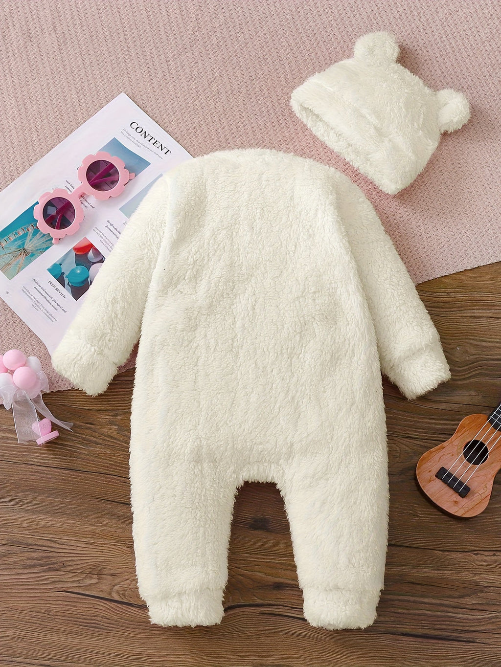 Combinaison Mignonne à Manches Longues en Peluche Unie pour Filles — Monptitlou
