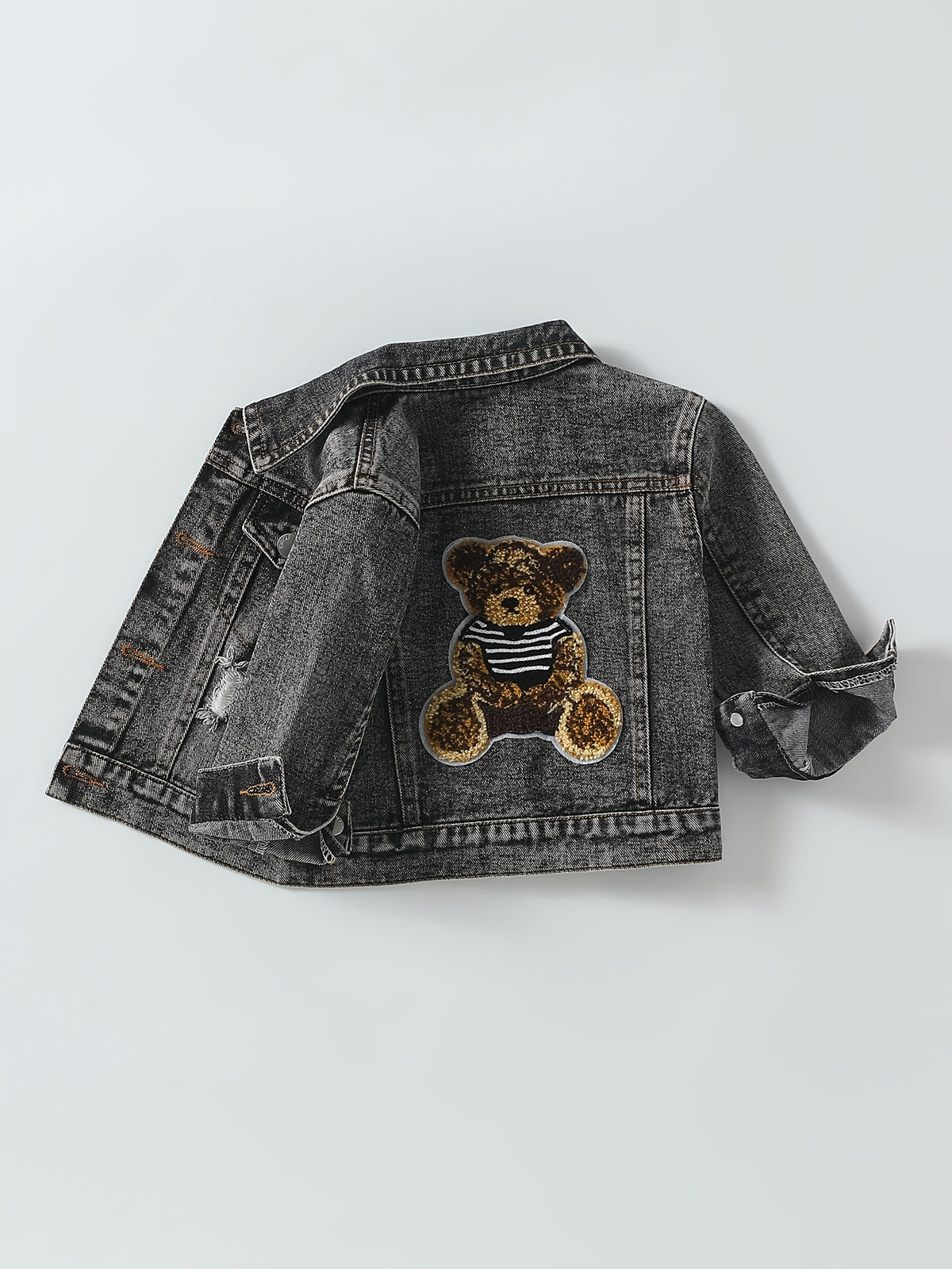 Veste en jean délavé bleu clair motif petit ours pour bébé garçon — Monptitlou Image