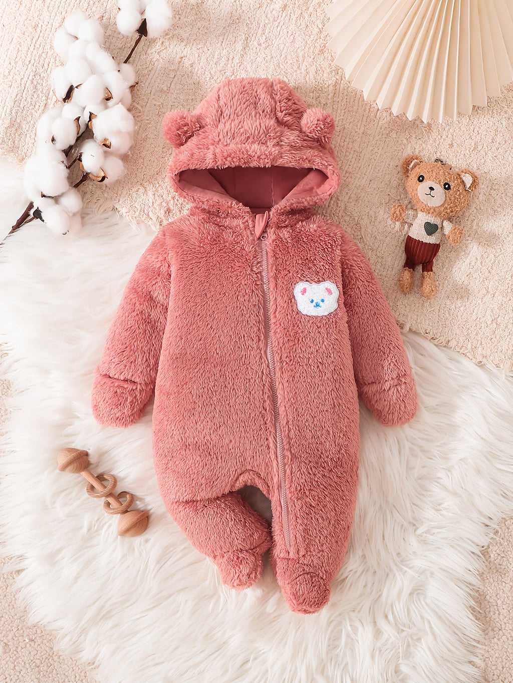 Combinaison pieds longs manches longues rose pour bébé fille — Monptitlou