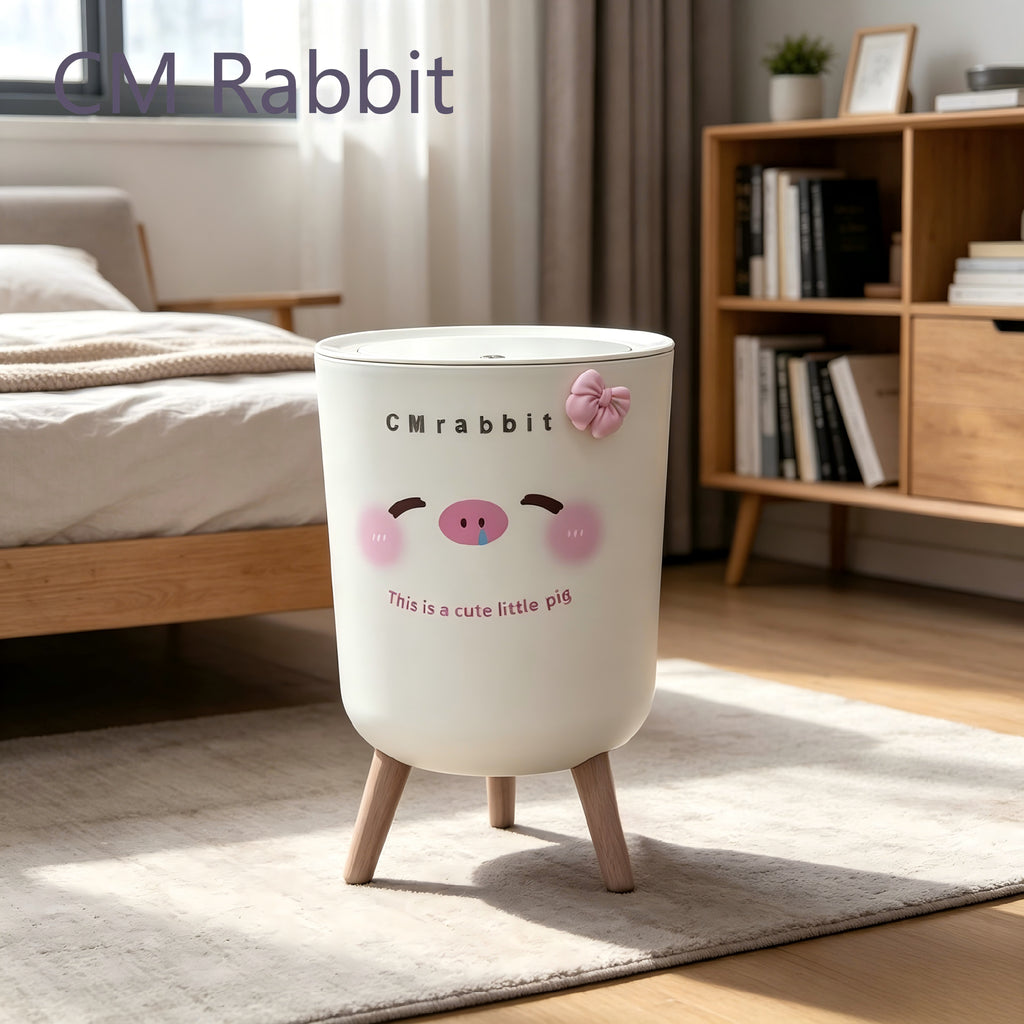 Poubelle à couvercle fermé avec motif adorable de cochon rose — Monptitlou