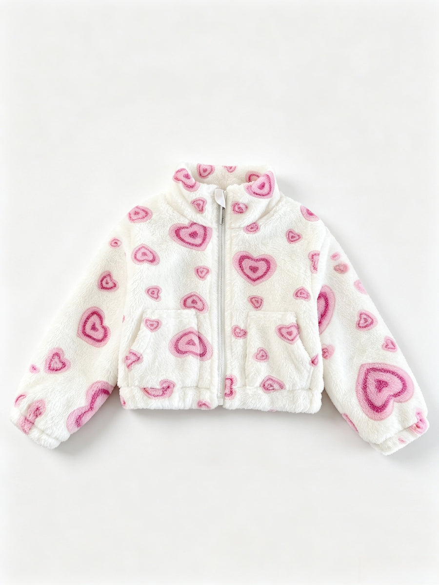 Veste à Revers en Molleton Corail Cœur Rose pour Fille — Monptitlou