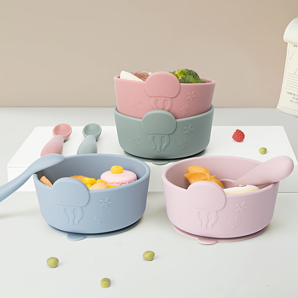 Bols en silicone alimentaire pour bébé avec ventouse, cuillère — Monptitlou