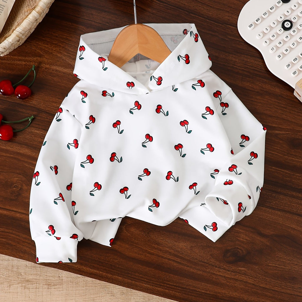 Pull à capuche manches longues imprimé cerises partout pour filles — Monptitlou