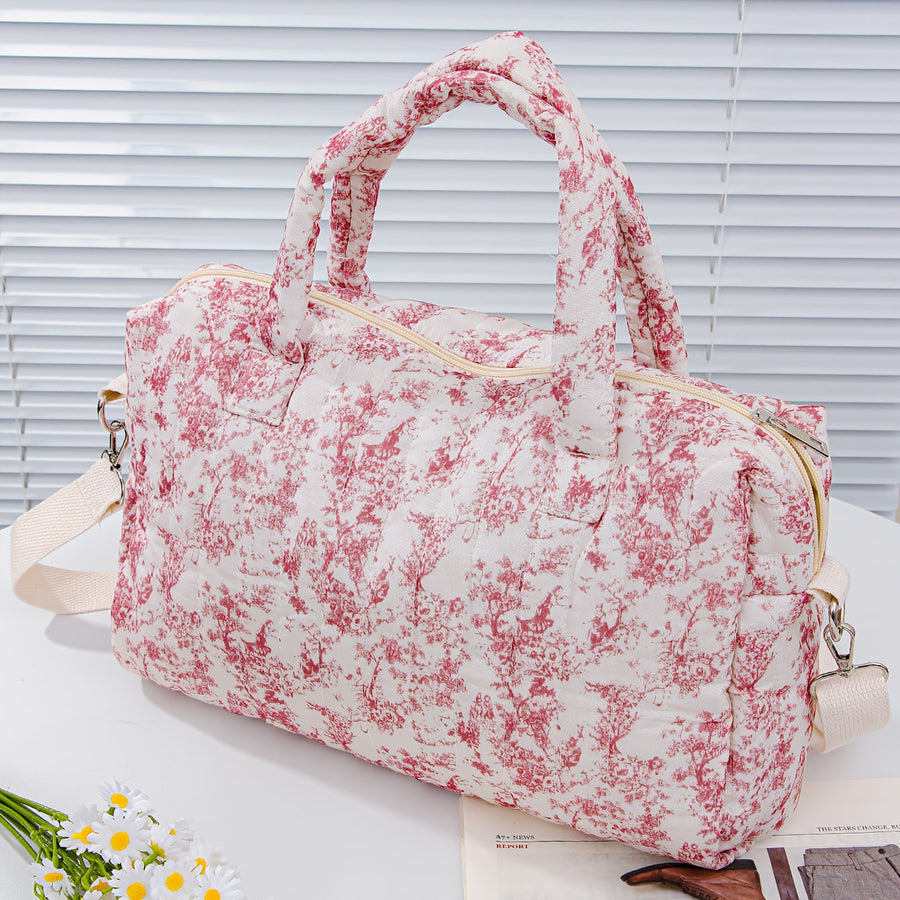 Sac fourre-tout grand modèle à motifs floraux, matelassé, portable avec fleurs mignonnes pour voyage, texture douce, por