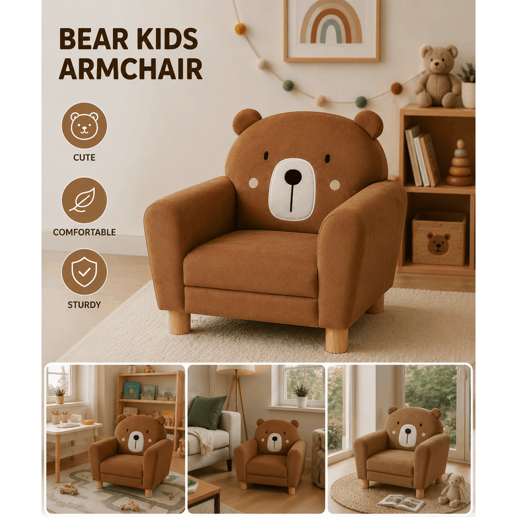 Fauteuil Enfant Ours Marron – Petit Fauteuil Rembourré en Polyester — Monptitlou