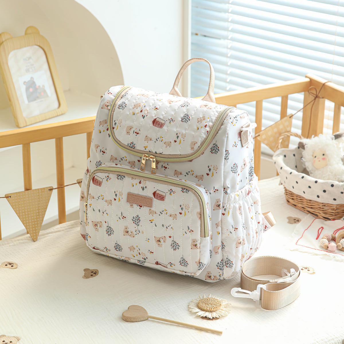 Sac à dos maman Ours de la Forêt, sac à couches portable double épaule — Monptitlou Image