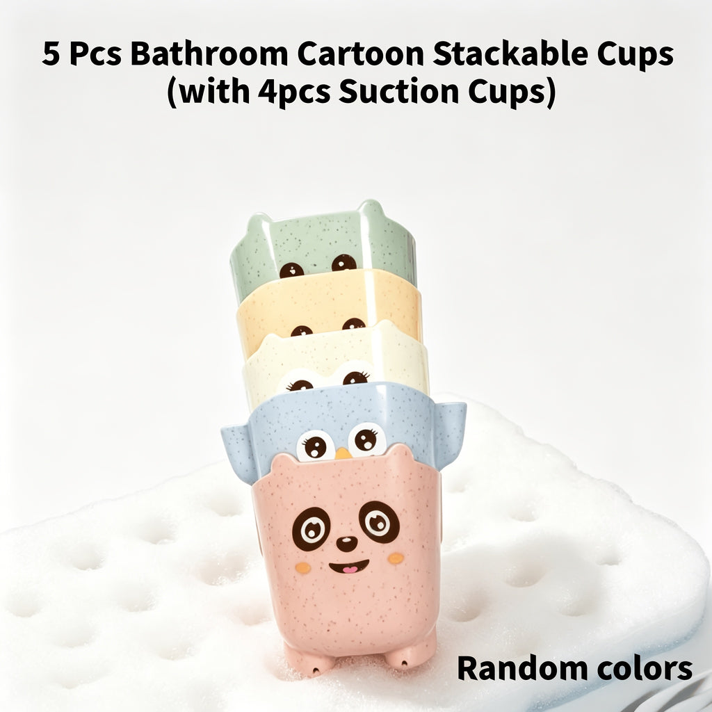 5 gobelets de rangement pour salle de bain avec animaux de dessins — Monptitlou