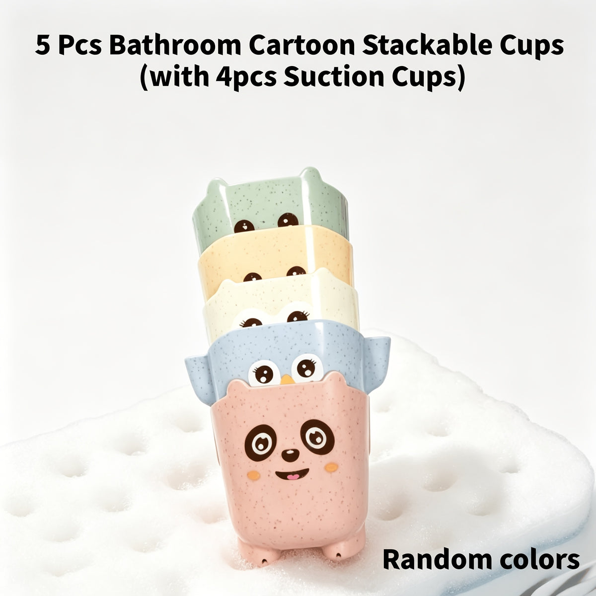 5 gobelets de rangement pour salle de bain avec animaux de dessins — Monptitlou Image