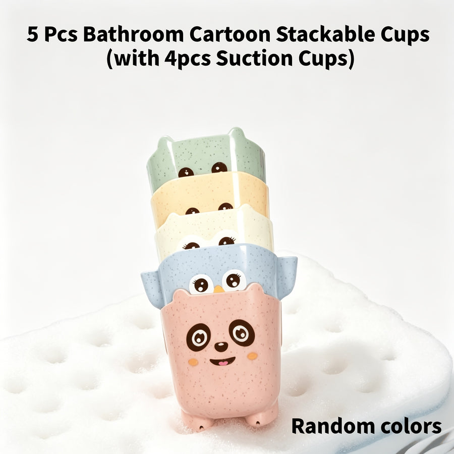 5 gobelets de rangement pour salle de bain avec animaux de dessins — Monptitlou