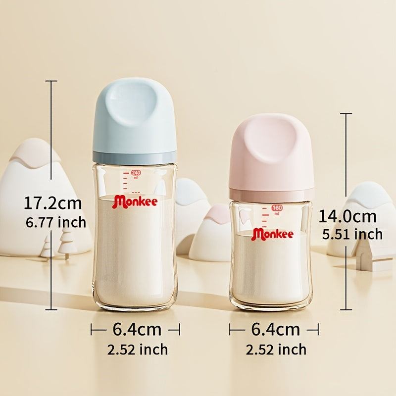 Biberon en verre 160 ml/240 ml, Col large, Verre épais, Anti-colique — Monptitlou