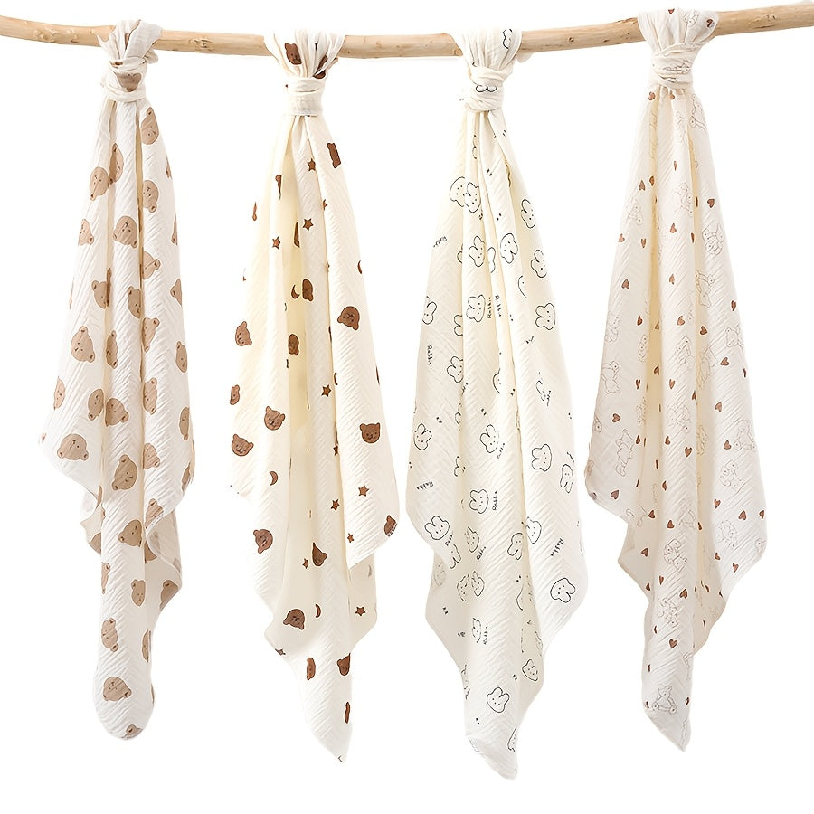 Lot de 3 langes bébé en gaze de coton, 4 motifs