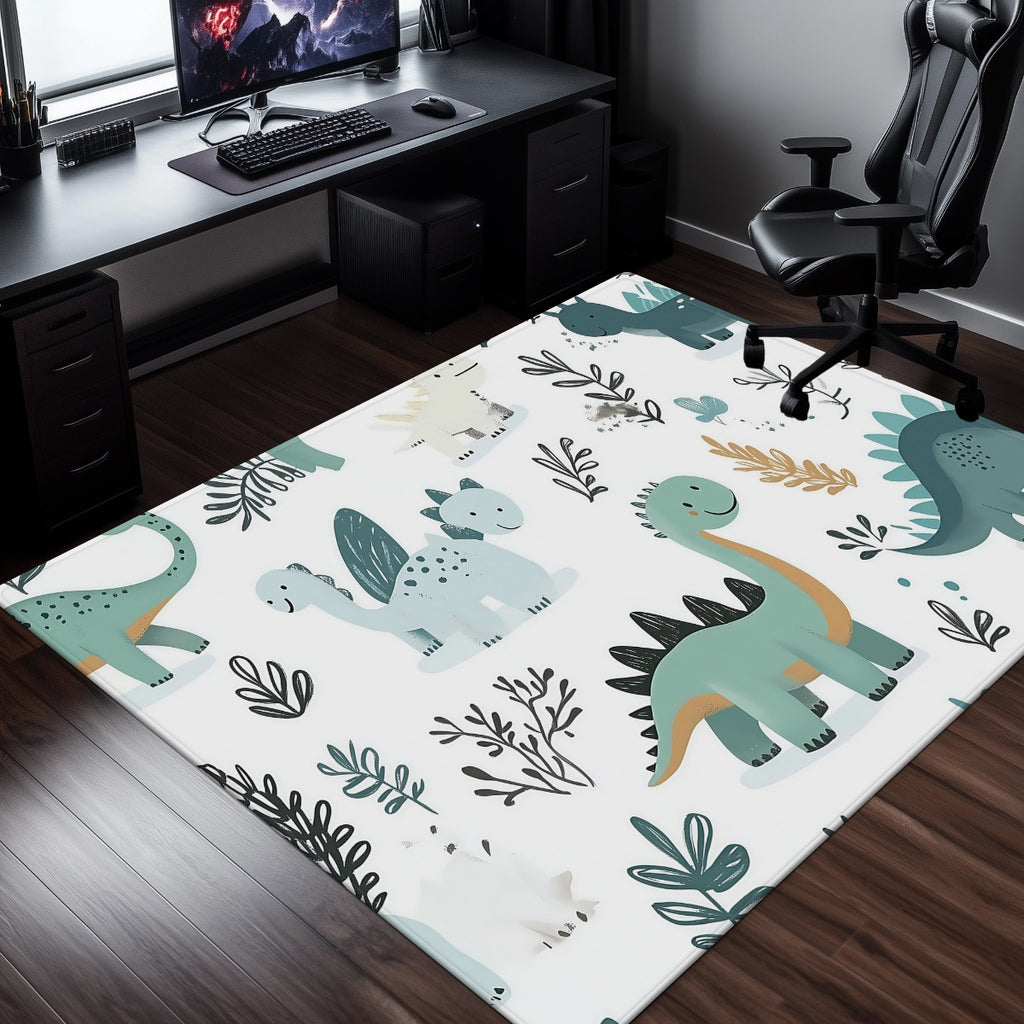 Grand tapis de jeu doux avec motifs dinosaures Rex et Tricératops — Monptitlou