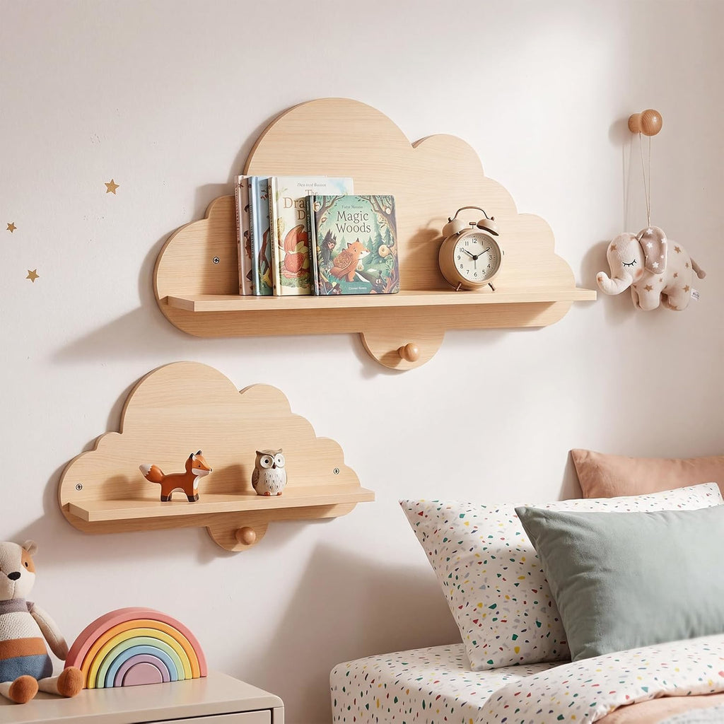 Étagères murales en bois en forme de nuage avec crochets, lot de 2 — Monptitlou
