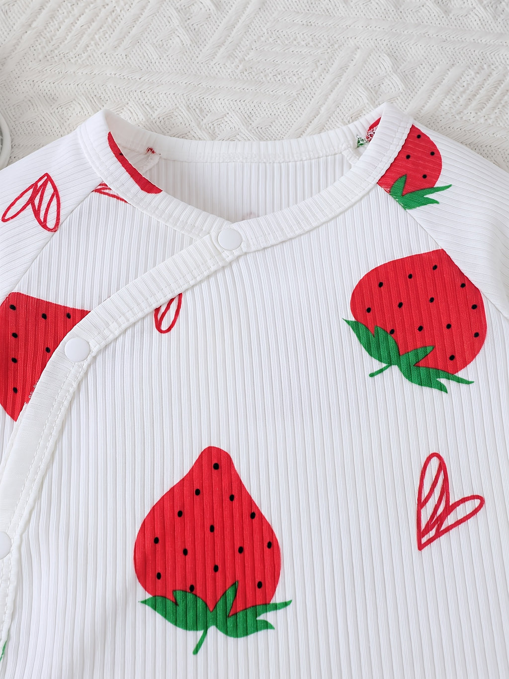 Body Triangle Bébé Fille Fond Blanc Fraise Imprimé Cartoon Volant — Monptitlou