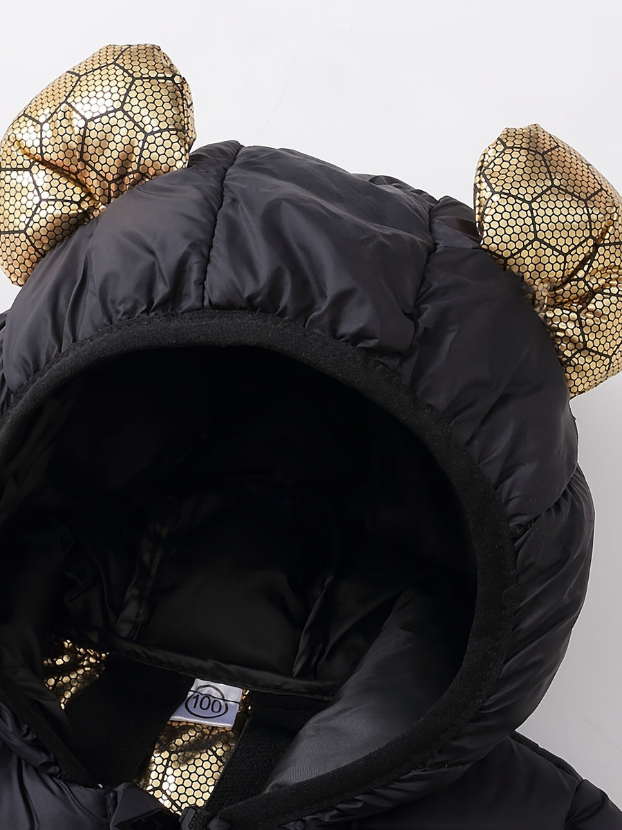 Veste matelassée matelassée nid d'abeille noire et dorée à capuche et — Monptitlou