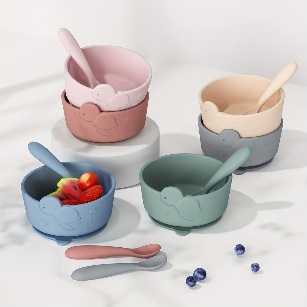 Bols en silicone alimentaire pour bébé avec cuillère 120 mm — Monptitlou