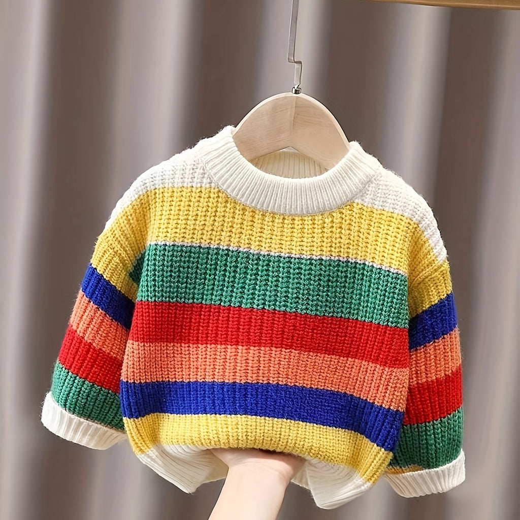 Pull rayé pour enfants, pull arc-en-ciel à col rond — Monptitlou