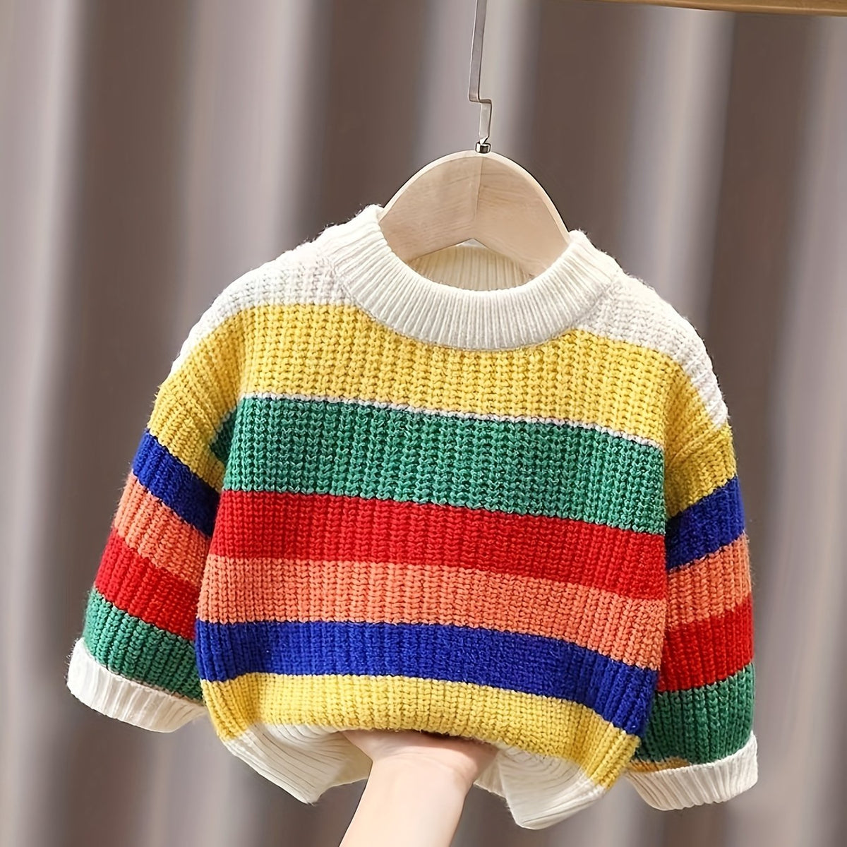 Pull rayé pour enfants, pull arc-en-ciel à col rond — Monptitlou Image
