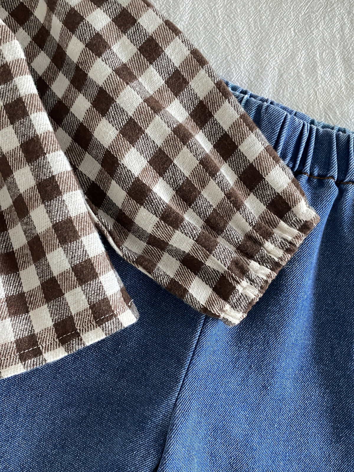 Ensemble 2 pièces pour bébé fille : Haut à col rond à carreaux et — Monptitlou Image