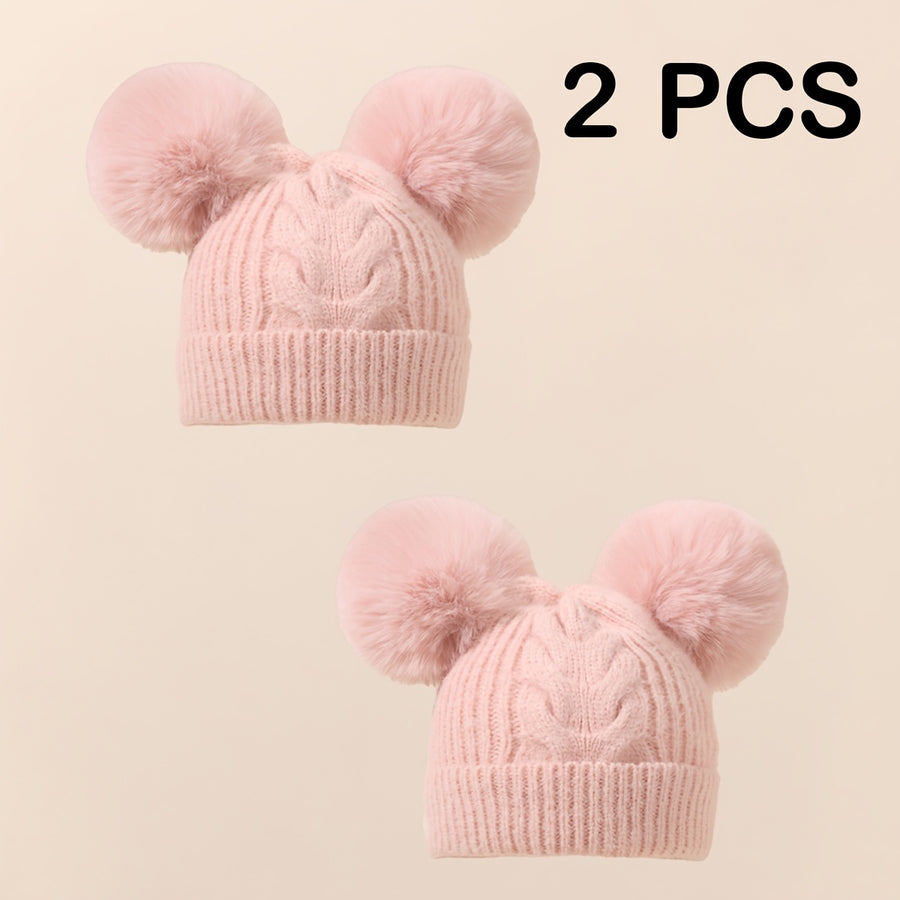 Nouveau-né Bébé Petite Fille Bonnet Pom-Pom Chaud Chaleureux Tricot — Monptitlou