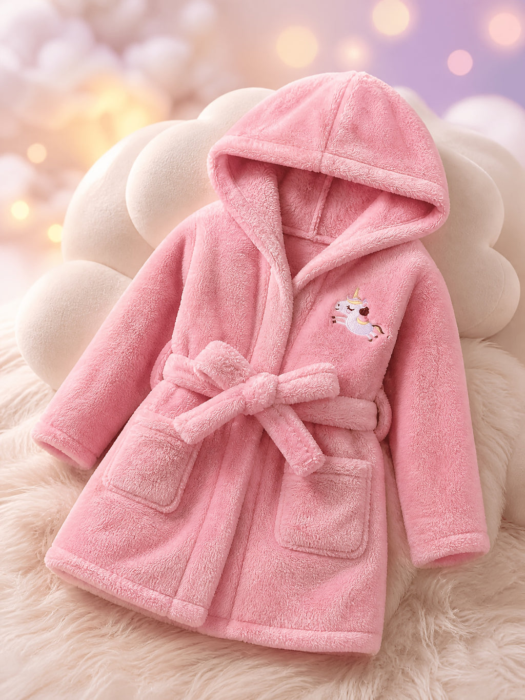 Robe à capuche brodée licorne pour filles avec manches longues — Monptitlou