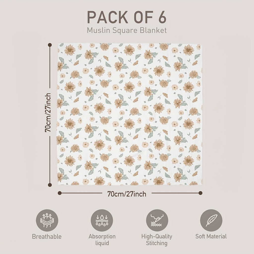 Lot de 6 langes bébé en mousseline de coton — Monptitlou