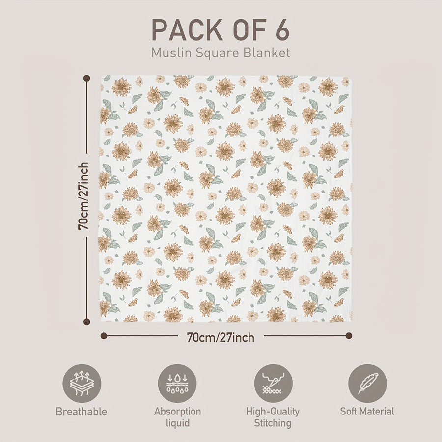 Lot de 6 langes bébé en mousseline de coton — Monptitlou