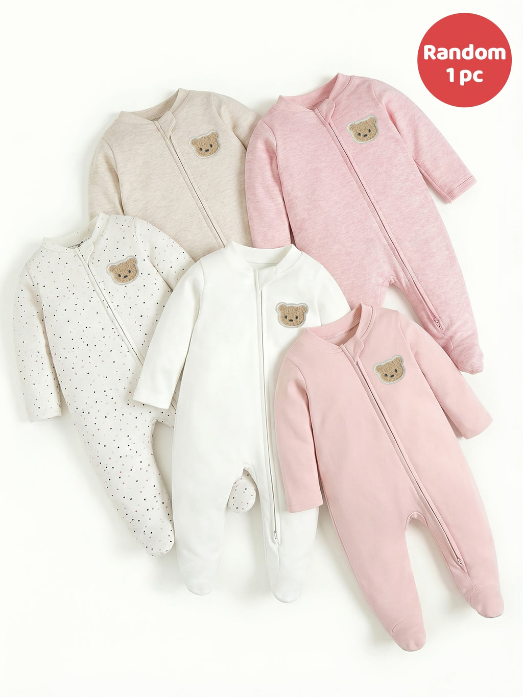 (Aléatoire 1pc) Barboteuse Bébé Double Fermeture Éclair Manches Longues — Monptitlou