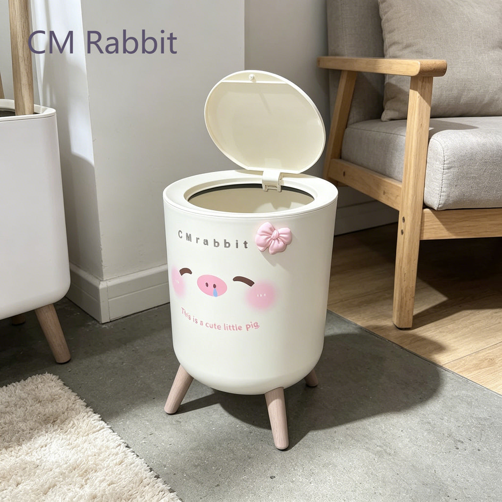 Poubelle à couvercle fermé avec motif adorable de cochon rose — Monptitlou