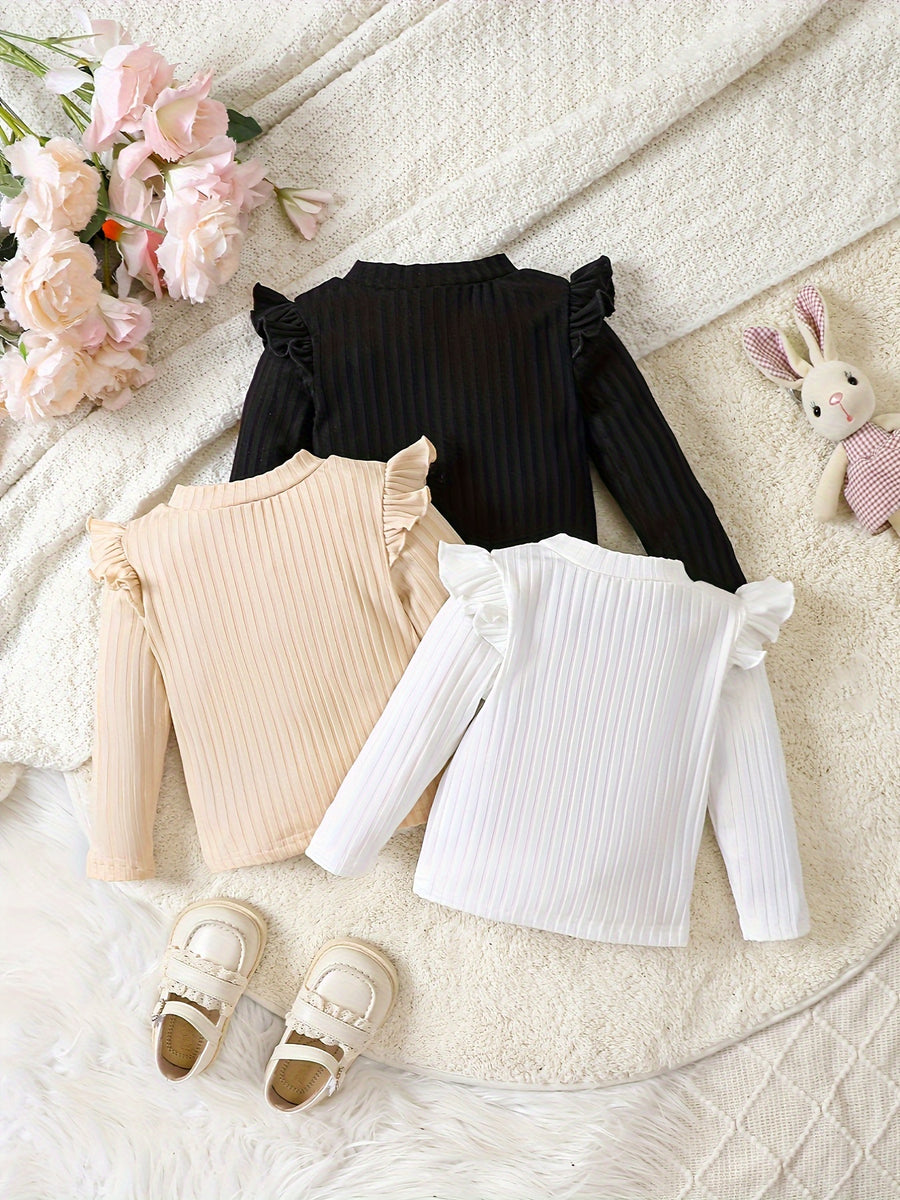 T-shirts à manches longues pour bébé fille, col rond — Monptitlou