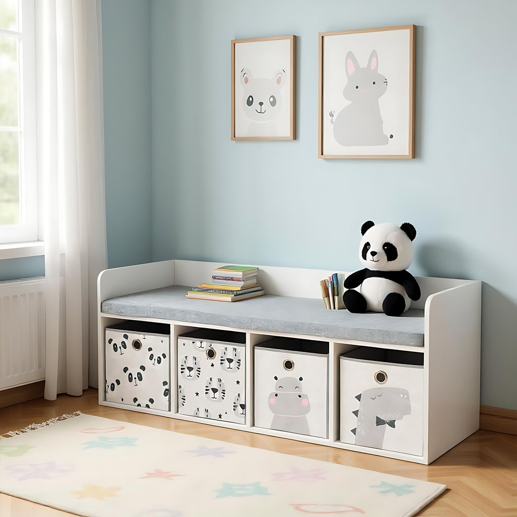 Banc pour Enfants en Gris/Blanc - (L) 142 x (H) 54 x (P) 32 cm — Monptitlou