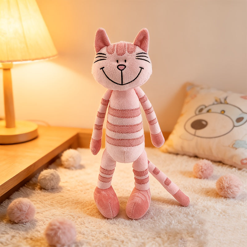 Jouet en peluche adorable chat rayé rose, chaton souriant mignon — Monptitlou