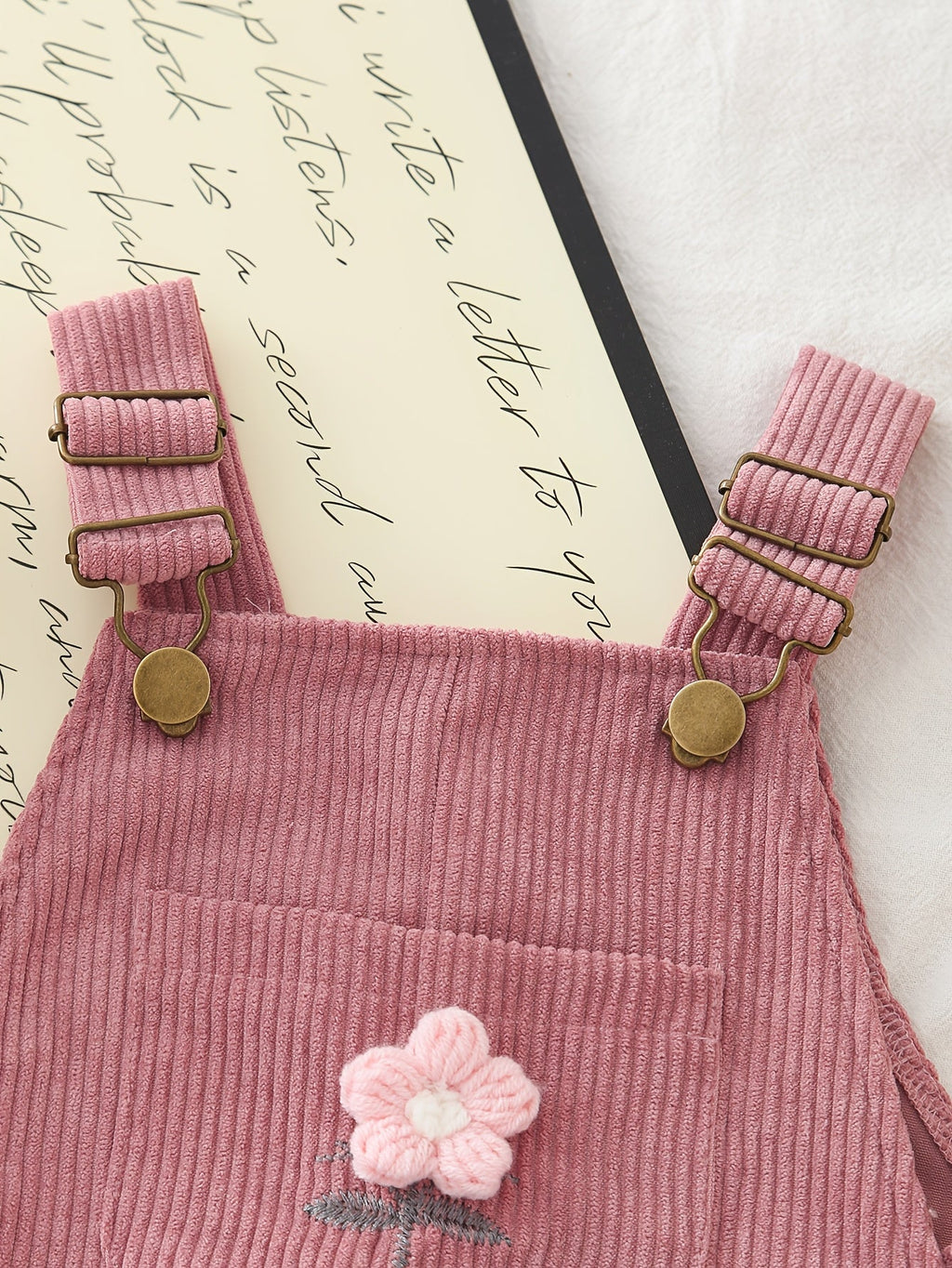 Salopette en velours côtelé pour bébé fille, combinaison avec broderie 3D en forme de serviette et fleurs, pantalon déco