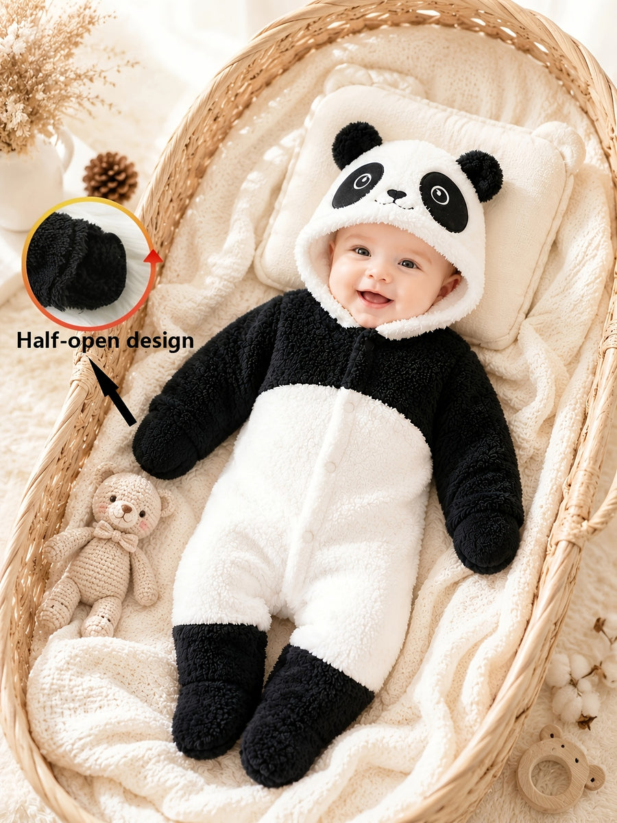 Combinaire bébé nouveau-né en polaire épaisse forme panda cartoon avec — Monptitlou