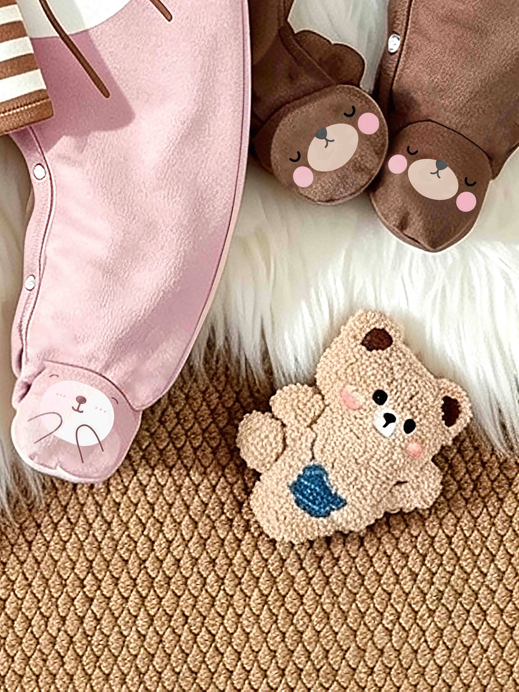 Grenouillère pour bébé ours en peluche mignon avec chaussons — Monptitlou