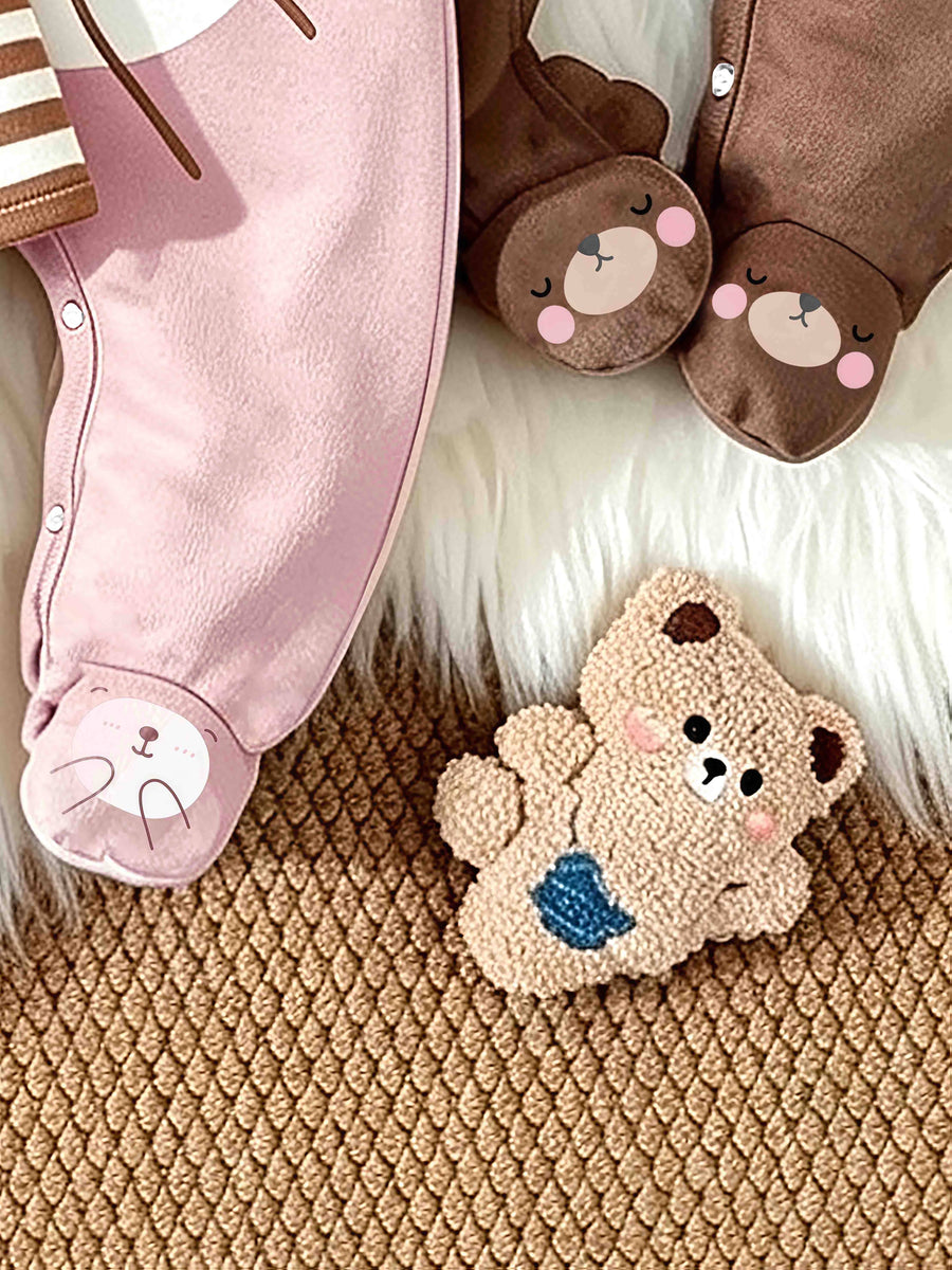Grenouillère pour bébé ours en peluche mignon avec chaussons — Monptitlou