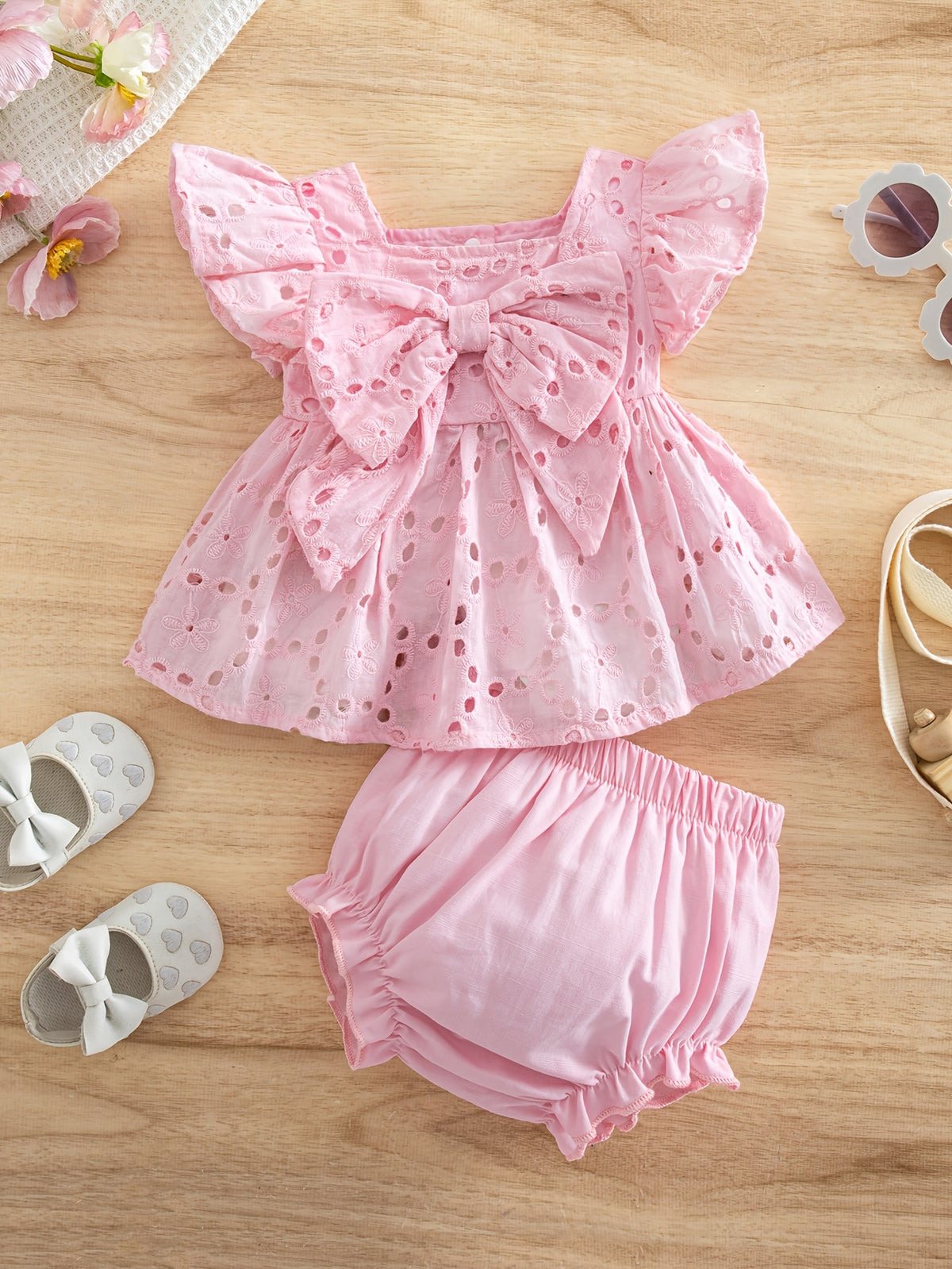 Ensemble été pour bébé fille : haut décontracté et mignon avec nœud — Monptitlou Image