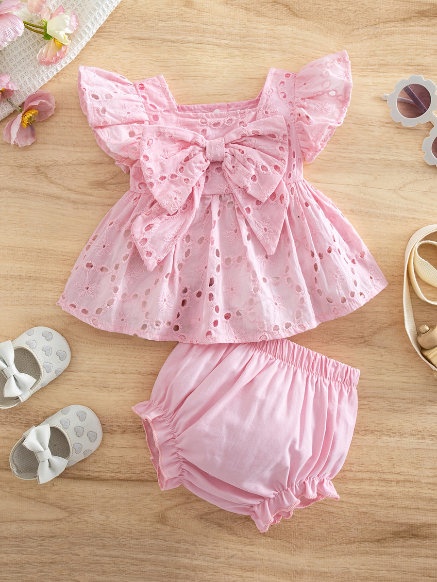 Ensemble été pour bébé fille : haut décontracté et mignon avec nœud — Monptitlou