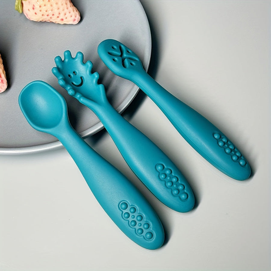 [Cuillères en silicone] 1 Ensemble de 3 Cuillères en Silicone pour Enfants, Cuillères en Silicone pour une Prise Facile,