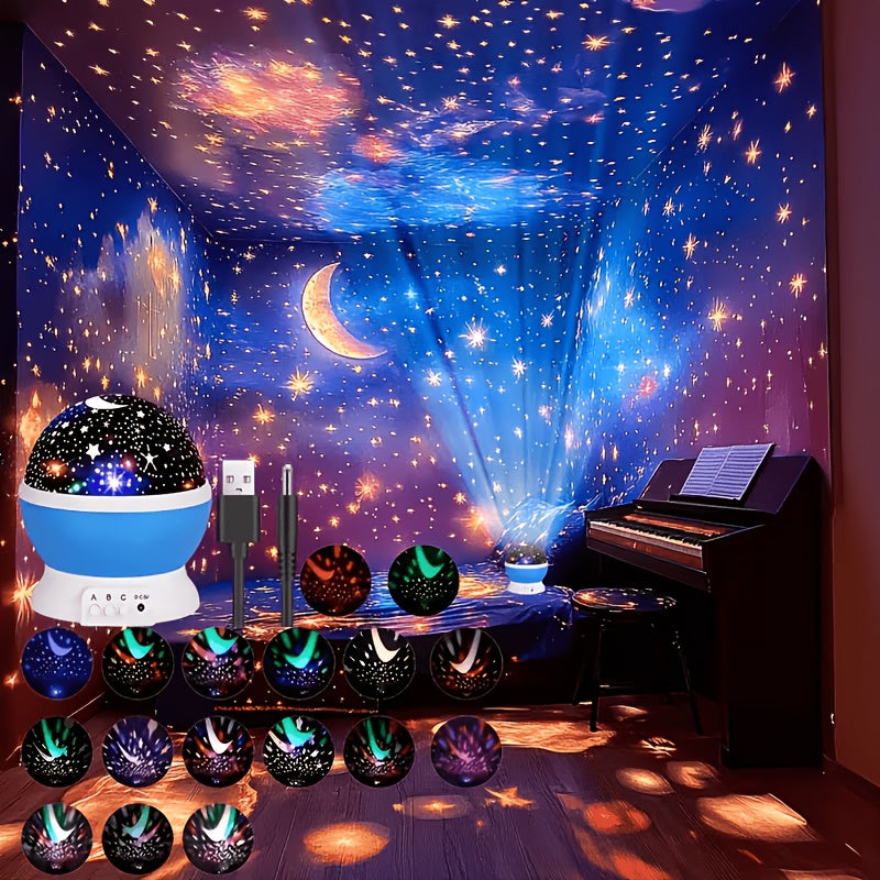 Lampe d'ambiance projection étoiles et lune, multi-couleurs rotative — Monptitlou