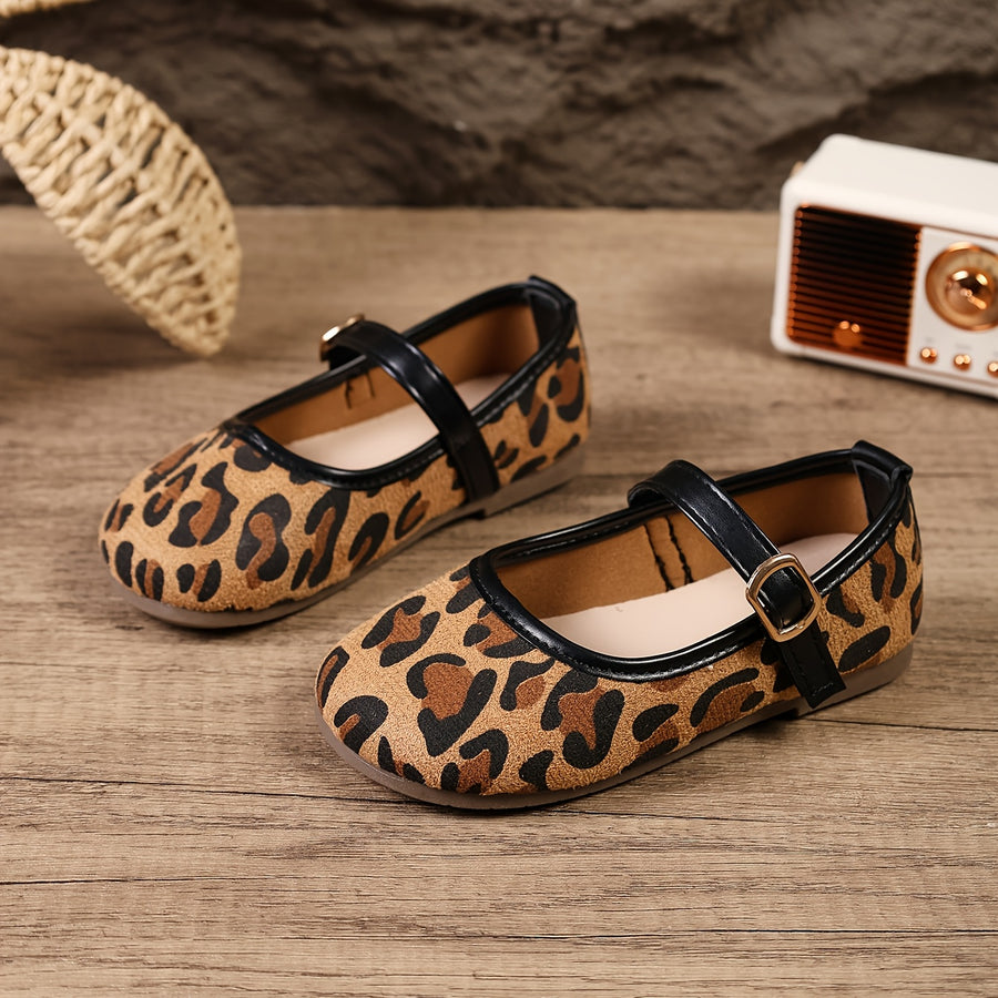 Chaussures plates Mary Jane imprimé léopard pour filles — Monptitlou