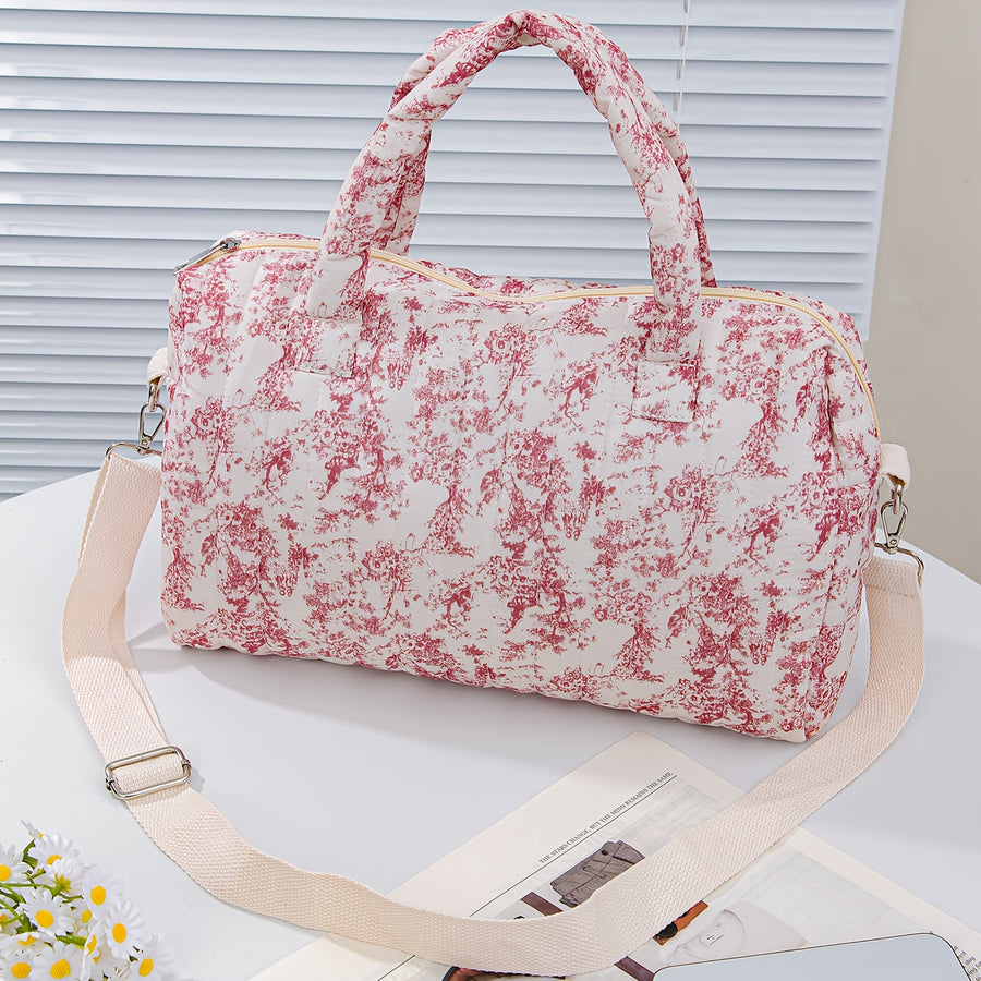 Sac fourre-tout grand modèle à motifs floraux, matelassé, portable avec fleurs mignonnes pour voyage, texture douce, por