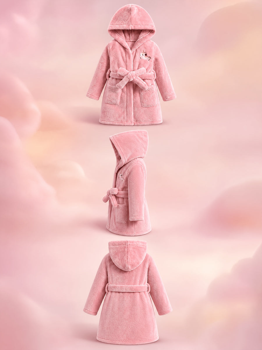 Robe à capuche brodée licorne pour filles avec manches longues — Monptitlou