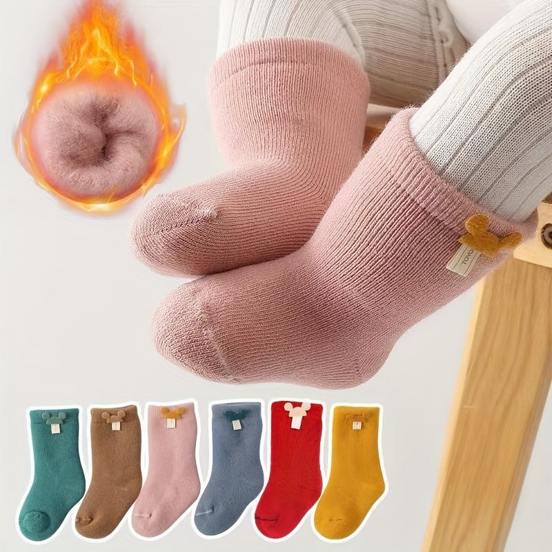6/3 Paires de Chaussettes Bébé Dessin Animé Mignon Hiver Polaire Épais — Monptitlou