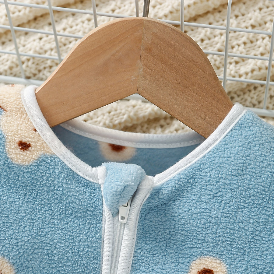 Cadeau de baptême et robe pour bébé, fond bleu, petit ours — Monptitlou