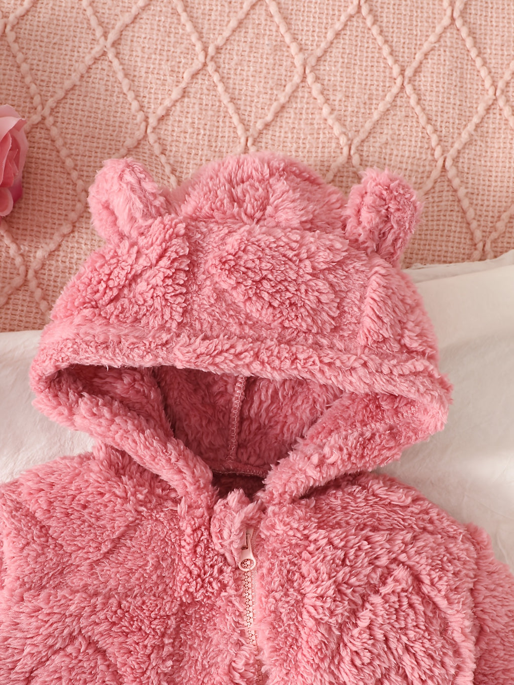 Combinaison à capuche en polaire ours rose pour bébé fille — Monptitlou