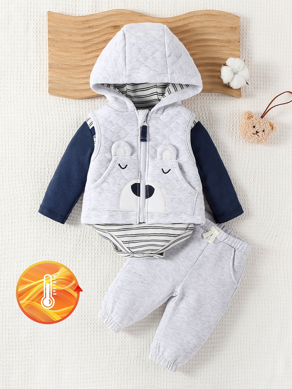 Ensemble trois pièces automne/hiver pour garçons : Gilet à capuche avec — Monptitlou