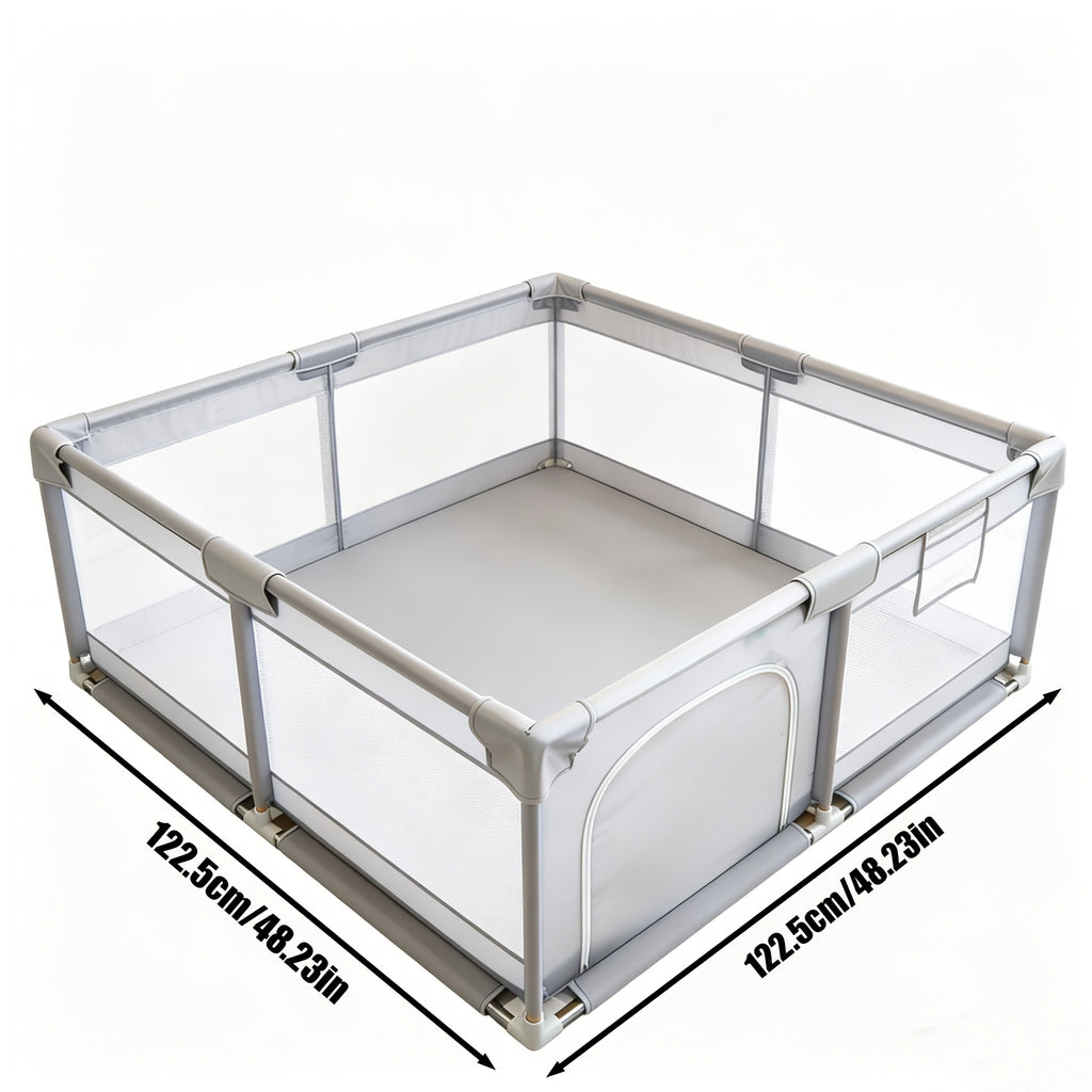 Barrière bébé surdimensionnée grise, filet souple et respirant — Monptitlou