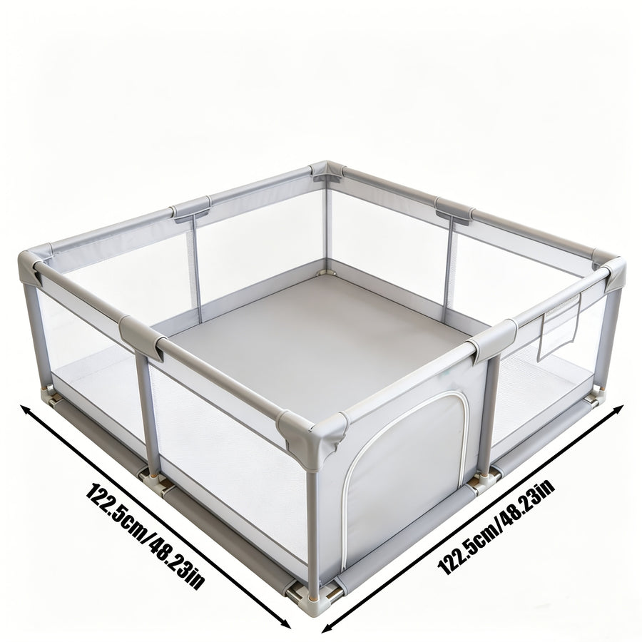 Barrière bébé surdimensionnée grise, filet souple et respirant — Monptitlou