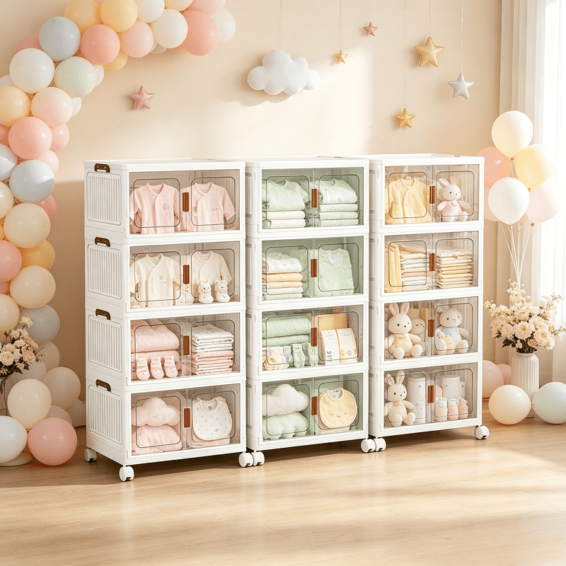 Armoire de rangement pliante style crème avec roulettes universelles — Monptitlou Image